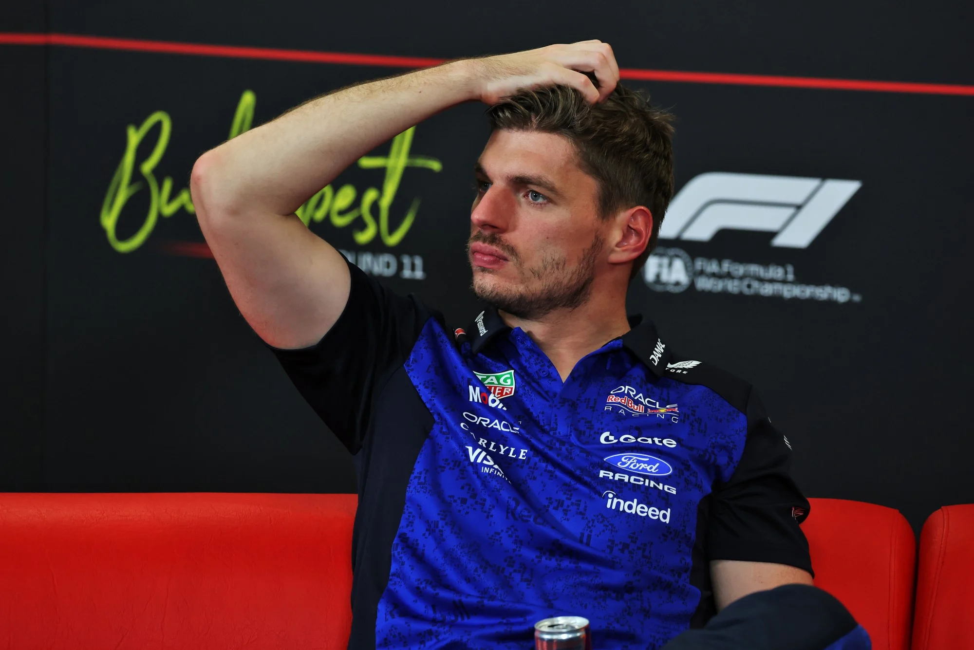 Max Verstappen (NLD) Red Bull Racing in the post race FIA Press Conference.
